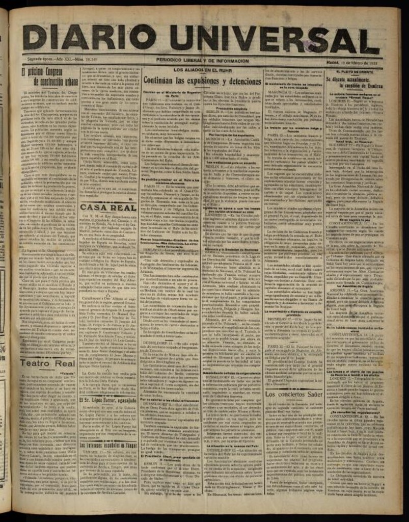 Miniatura de Diario Universal del 12 de febrero de 1923