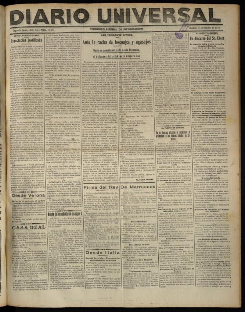 Miniatura de Diario Universal del 13 de febrero de 1923