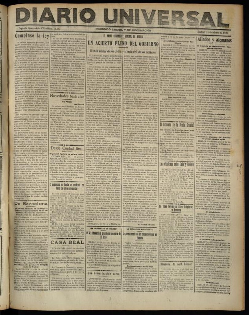 Miniatura de Diario Universal del 15 de febrero de 1923