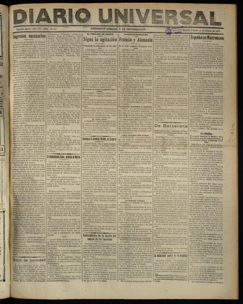 Miniatura de Diario Universal del 16 de febrero de 1923