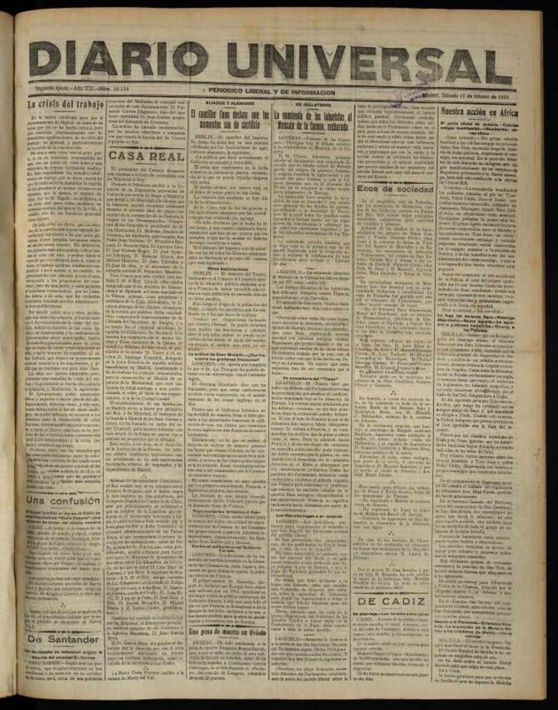 Miniatura de Diario Universal del 17 de febrero de 1923