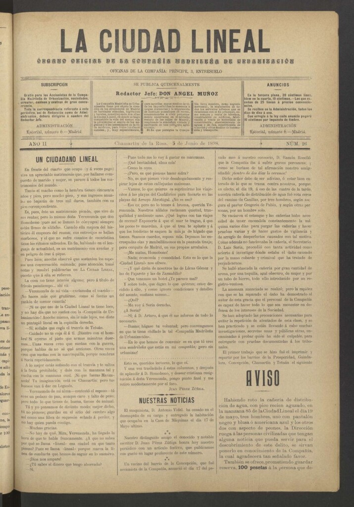 Miniatura de La Ciudad Lineal : órgano oficial de la Compañía Madrileña de Urbanización del 5 de junio de 1898