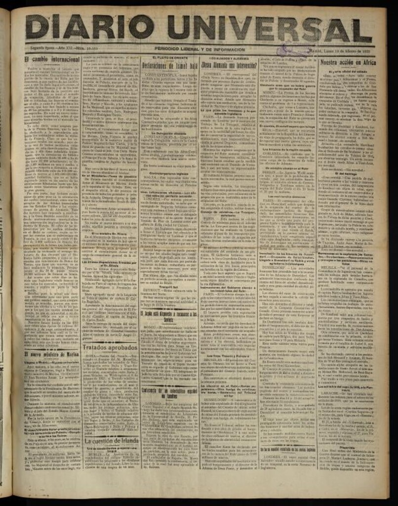 Miniatura de Diario Universal del 19 de febrero de 1923
