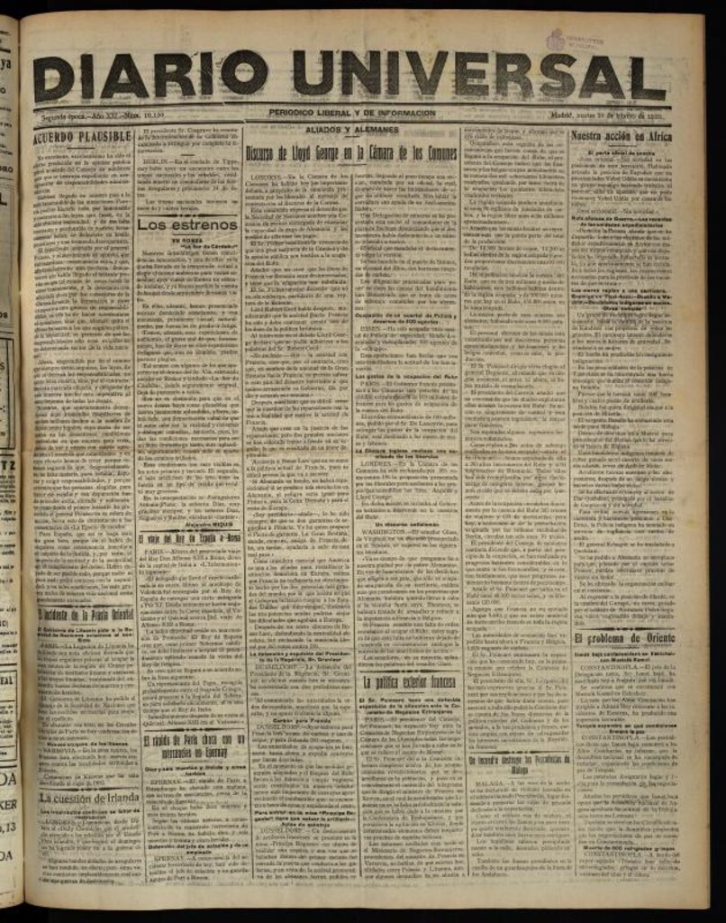 Miniatura de Diario Universal del 20 de febrero de 1923