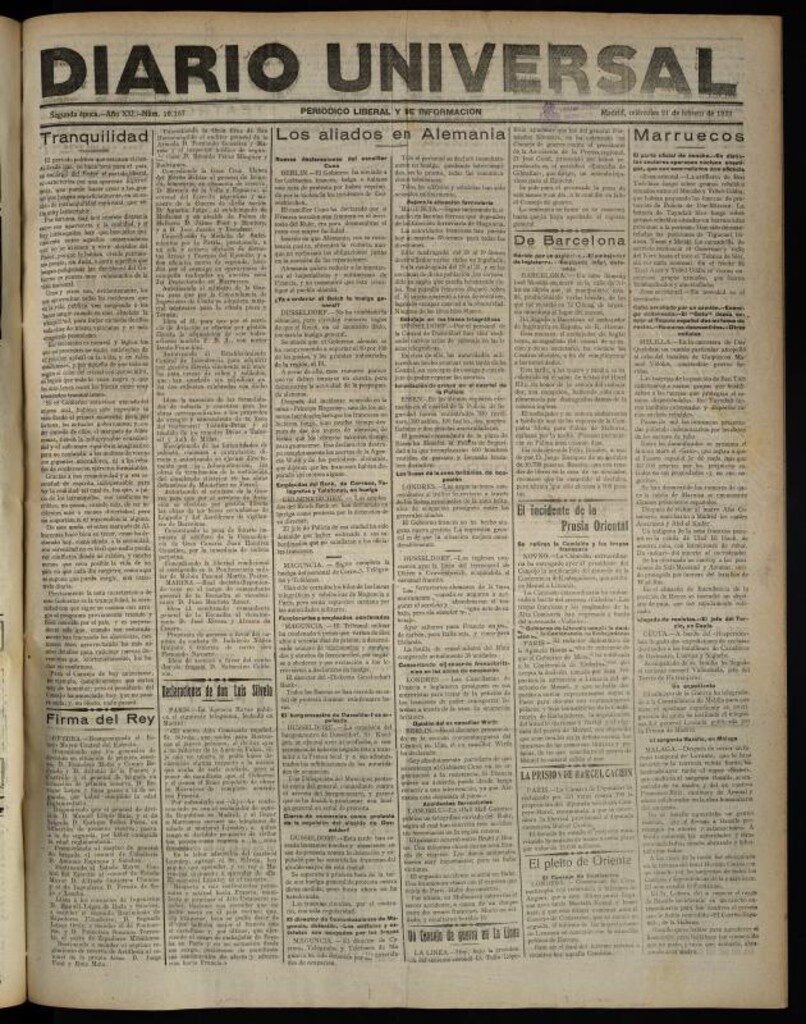 Miniatura de Diario Universal del 21 de febrero de 1923