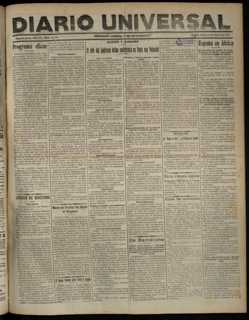 Miniatura de Diario Universal del 22 de febrero de 1923
