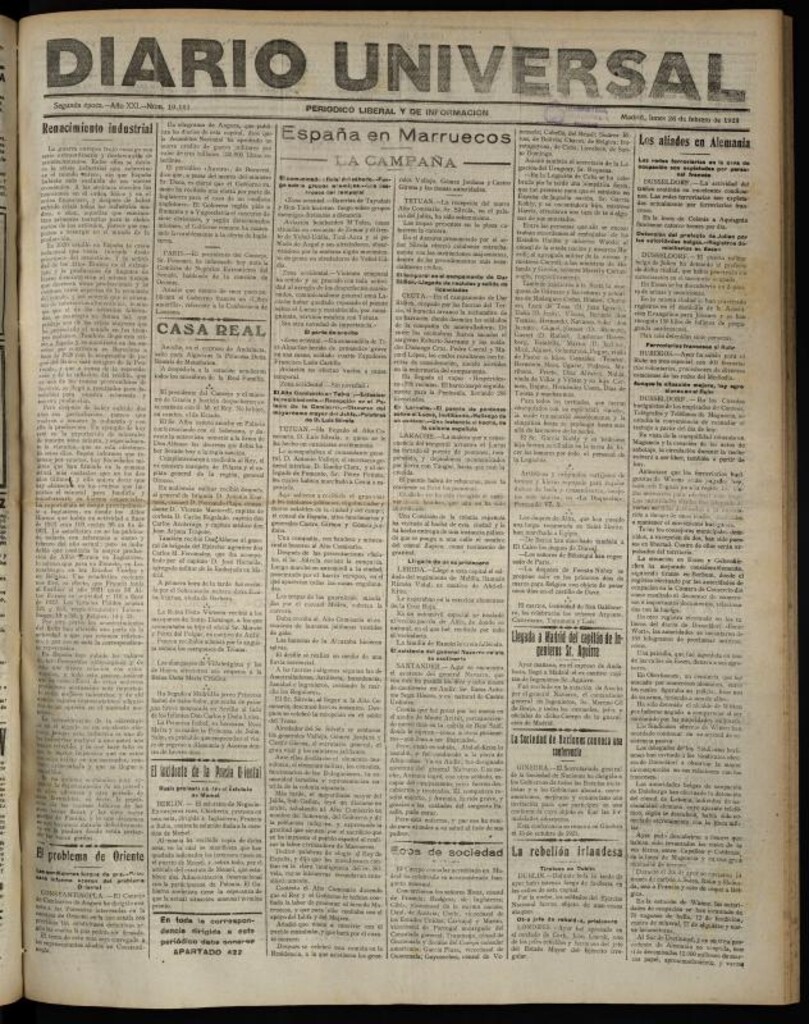 Miniatura de Diario Universal del 26 de febrero de 1923