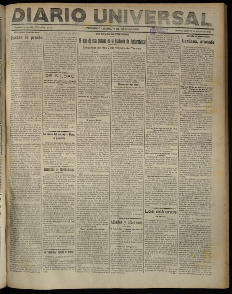 Miniatura de Diario Universal del 27 de febrero de 1923