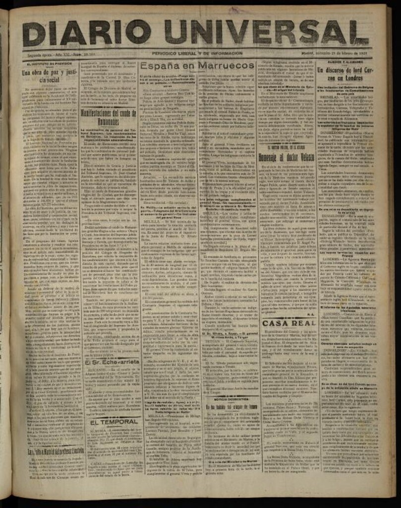 Miniatura de Diario Universal del 28 de febrero de 1923