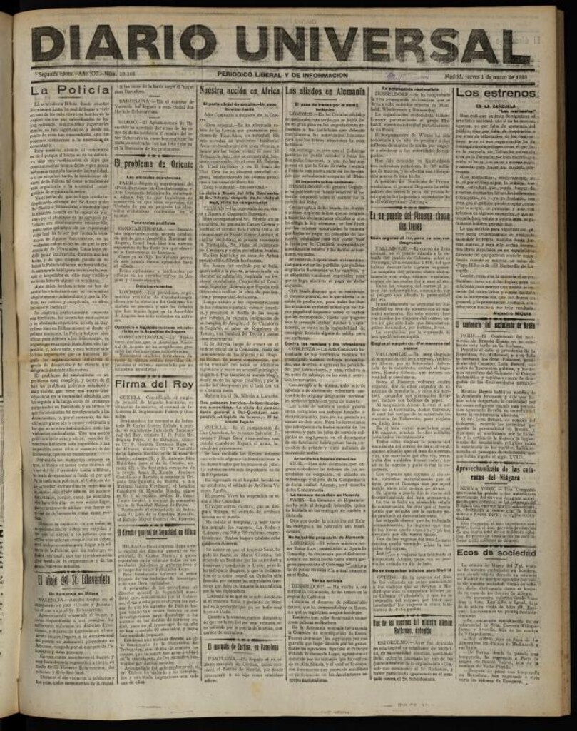 Miniatura de Diario Universal del 1 de marzo de 1923