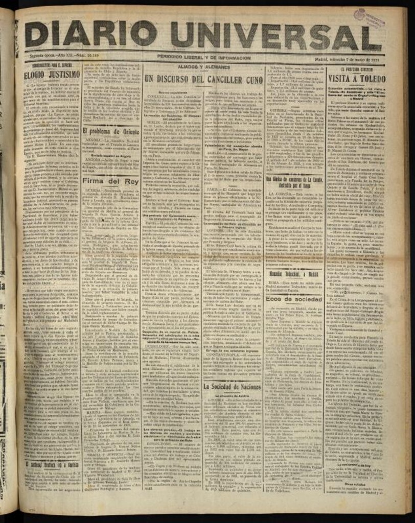 Miniatura de Diario Universal del 7 de marzo de 1923