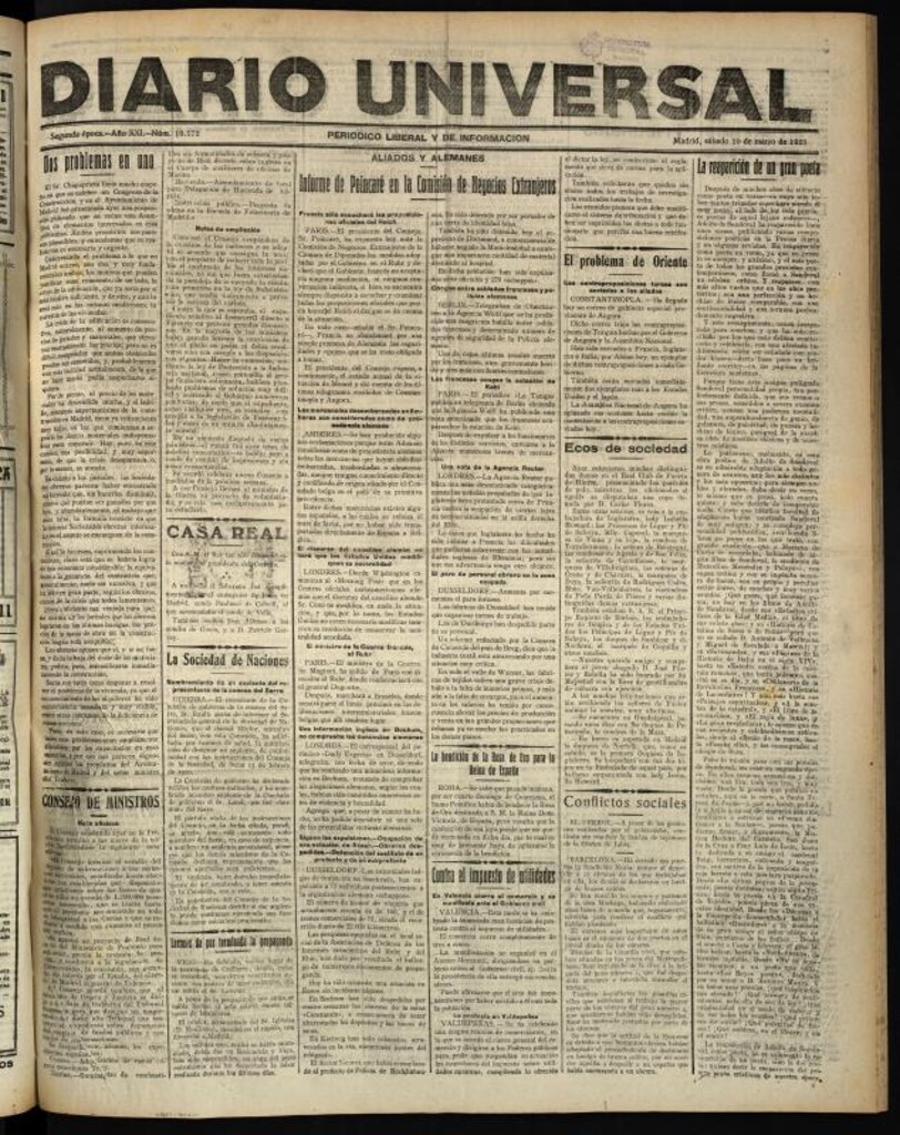 Miniatura de Diario Universal del 10 de marzo de 1923