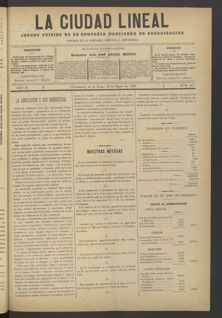 Miniatura de La Ciudad Lineal : órgano oficial de la Compañía Madrileña de Urbanización del 5 de mayo de1898