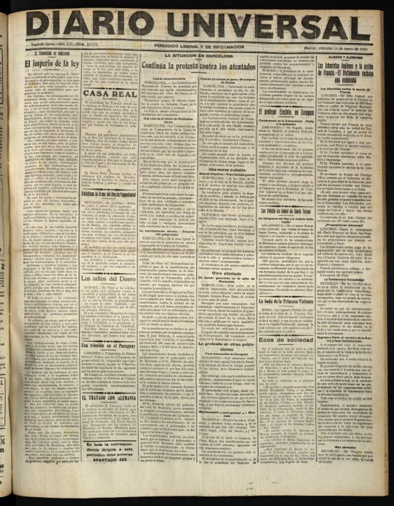 Miniatura de Diario Universal del 14 de marzo de 1923
