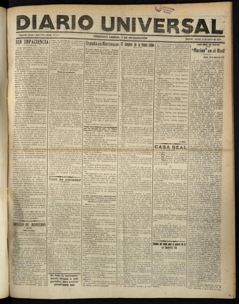 Miniatura de Diario Universal del 16 de marzo de 1923