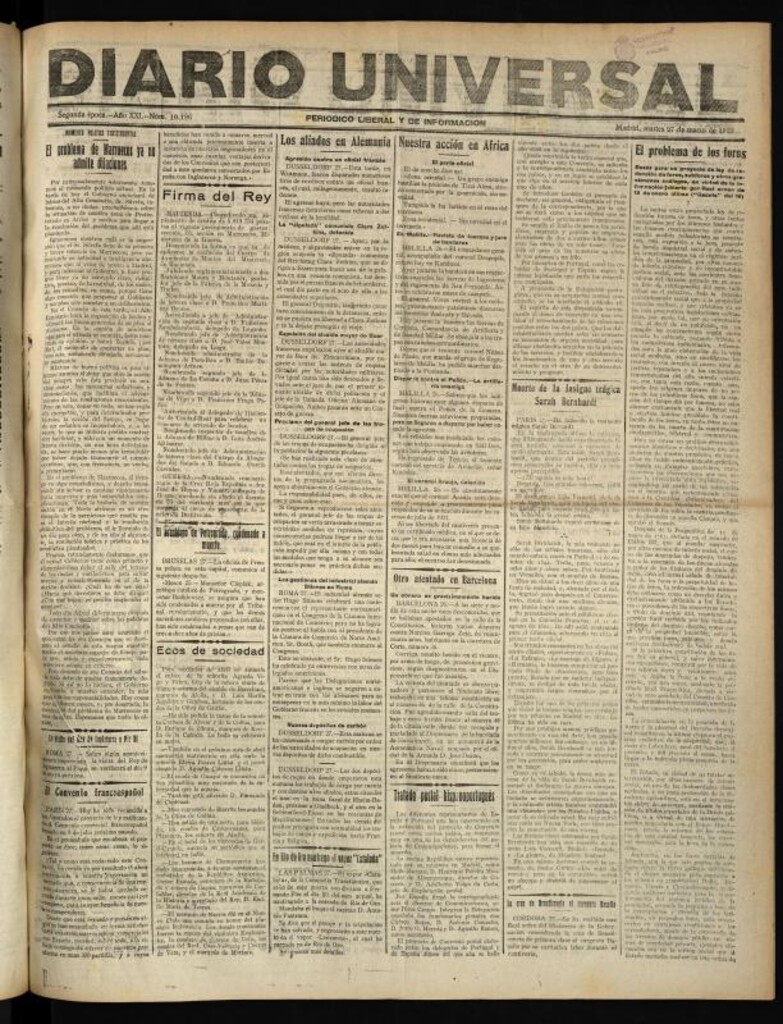 Miniatura de Diario Universal del 27 de marzo de 1923