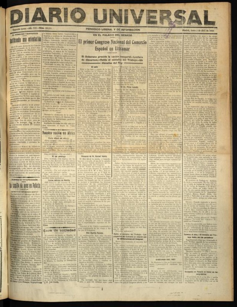 Miniatura de Diario Universal del 2 de abril de 1923