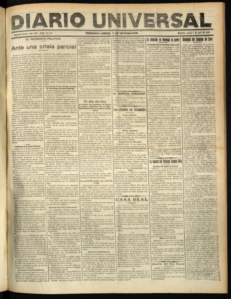 Miniatura de Diario Universal del 3 de abril de 1923