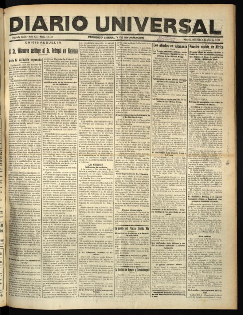 Miniatura de Diario Universal del 4 de abril de 1923