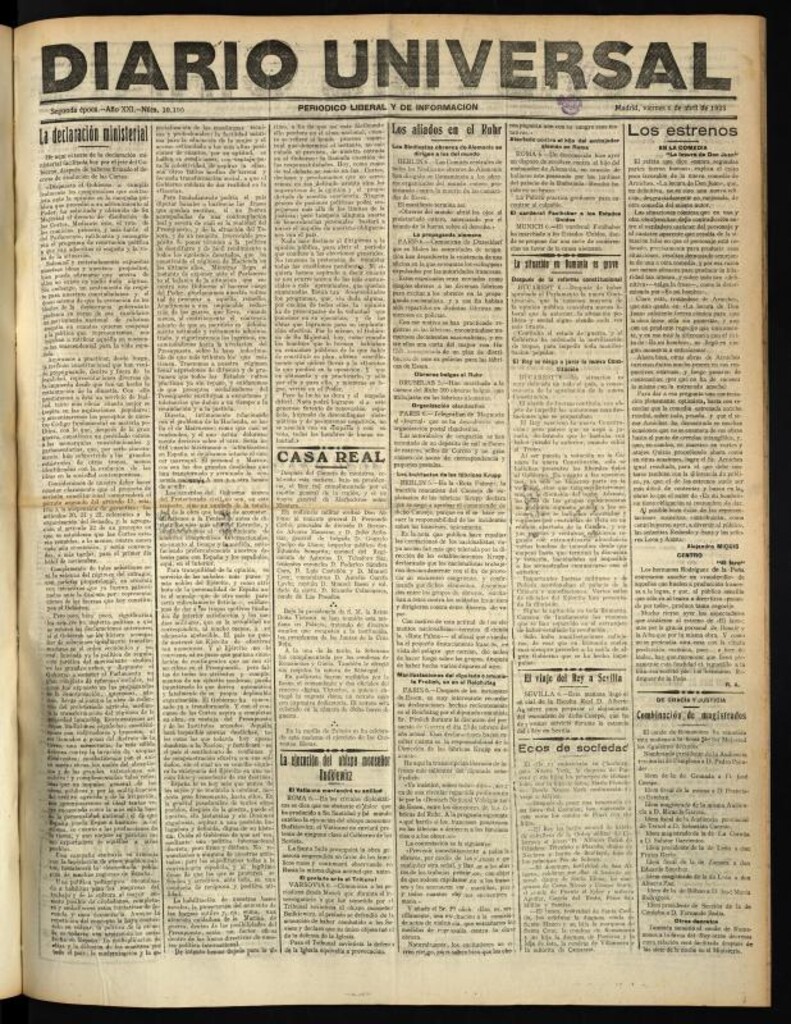 Miniatura de Diario Universal del 6 de abril de 1923