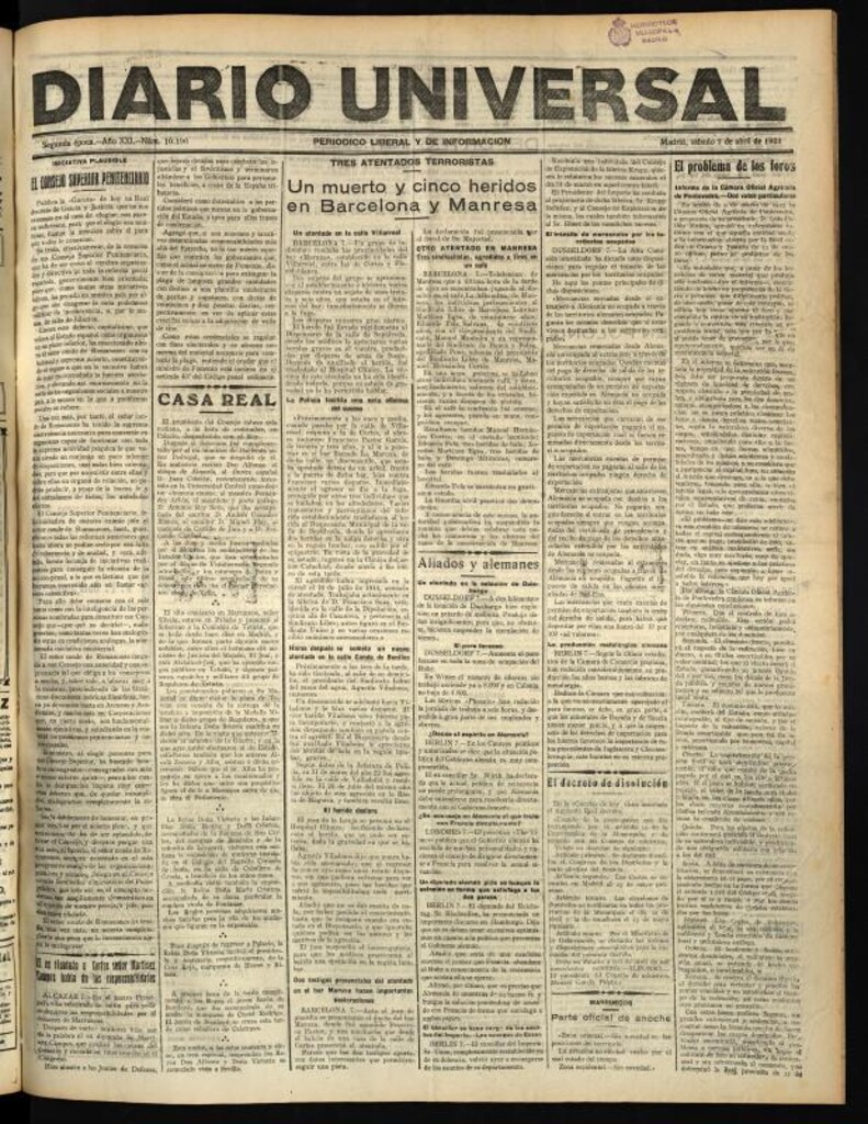 Miniatura de Diario Universal del 7 de abril de 1923