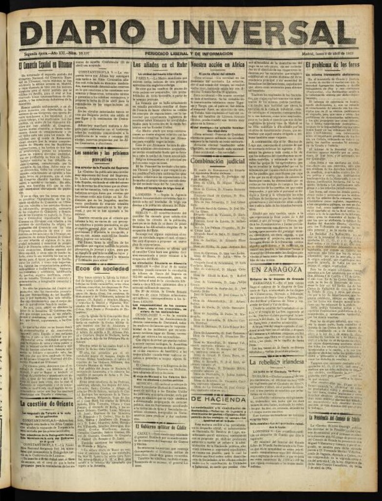 Miniatura de Diario Universal del 9 de abril de 1923