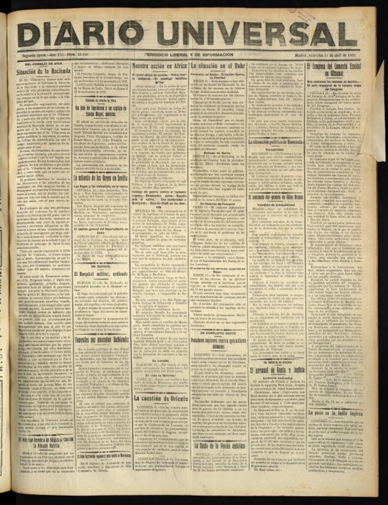 Miniatura de Diario Universal del 11 de abril de 1923