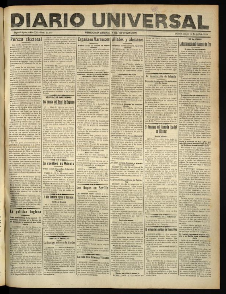 Miniatura de Diario Universal del 12 de abril de 1923