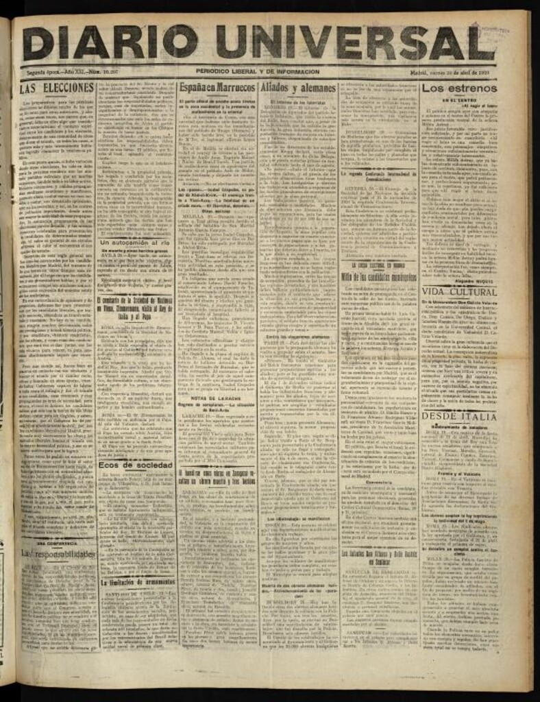 Miniatura de Diario Universal del 20 de abril de 1923