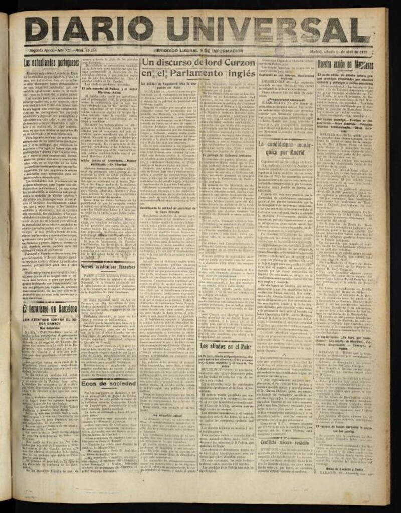Miniatura de Diario Universal del 21 de abril de 1923