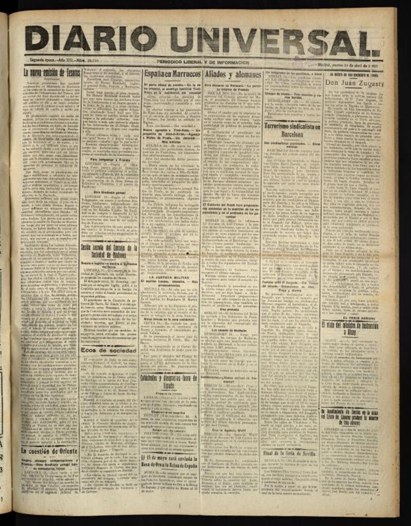Miniatura de Diario Universal del 24 de abril de 1923