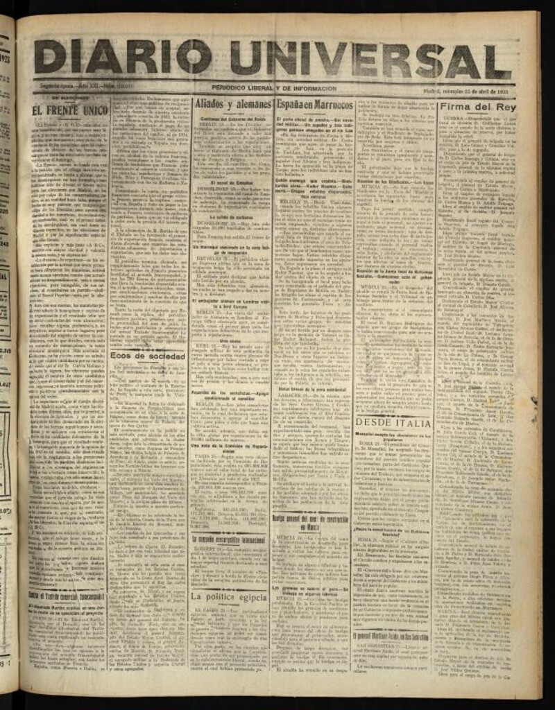 Miniatura de Diario Universal del 25 de abril de 1923