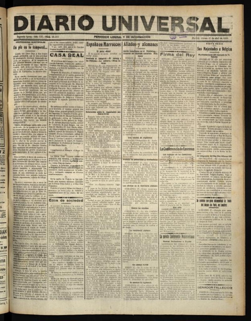 Miniatura de Diario Universal del 27 de abril de 1923