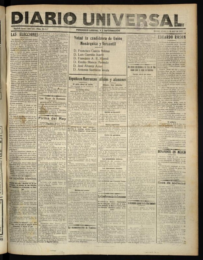 Miniatura de Diario Universal del 28 de abril de 1923