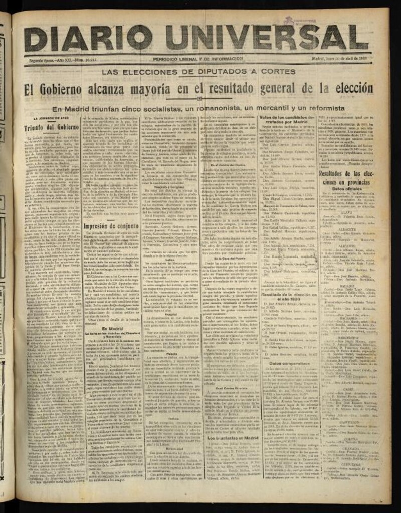 Miniatura de Diario Universal del 30 de abril de 1923