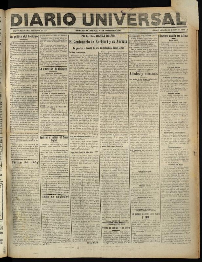 Miniatura de Diario Universal del 16 de mayo de 1923