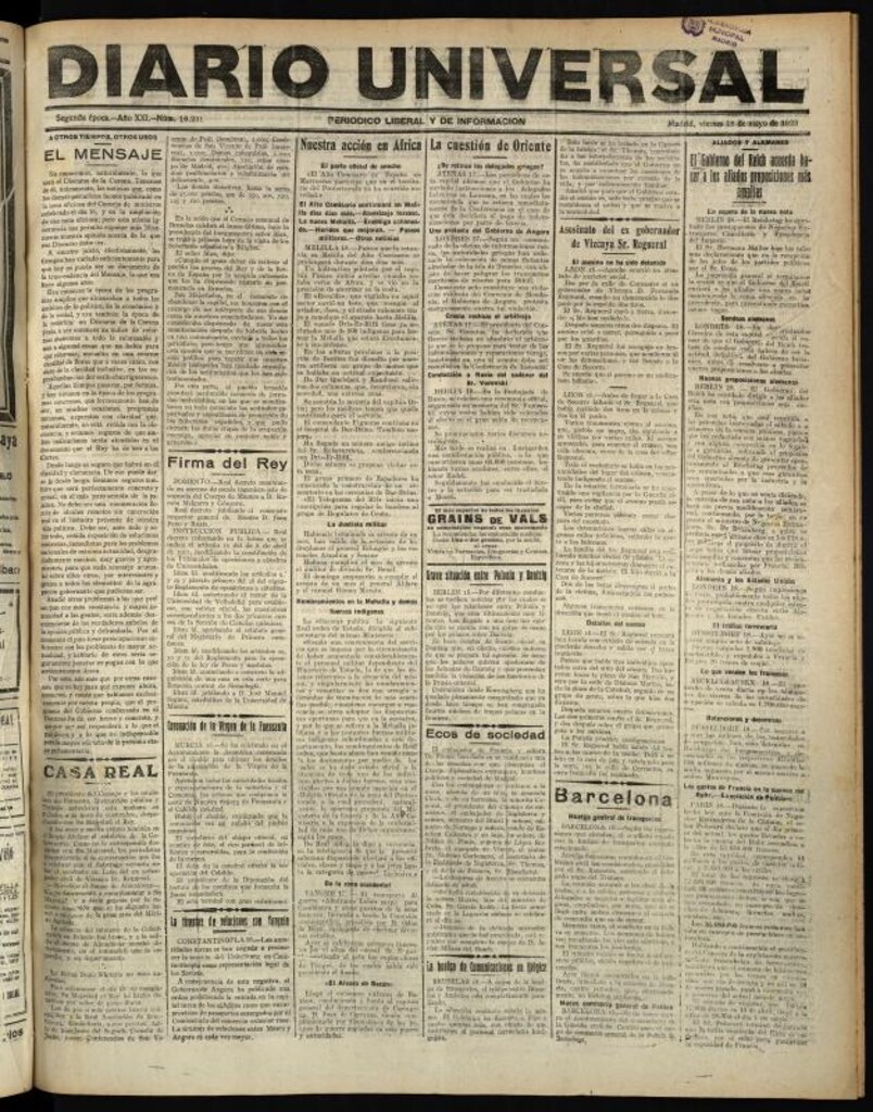 Miniatura de Diario Universal del 18 de mayo de 1923