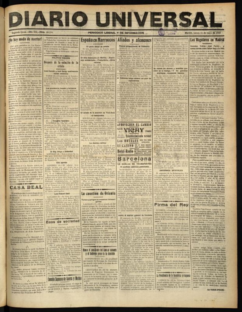 Miniatura de Diario Universal del 24 de mayo de 1923