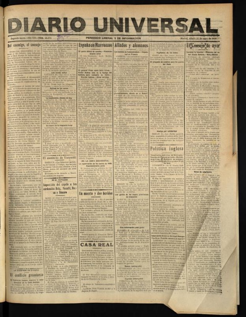 Miniatura de Diario Universal del 26 de mayo de 1923
