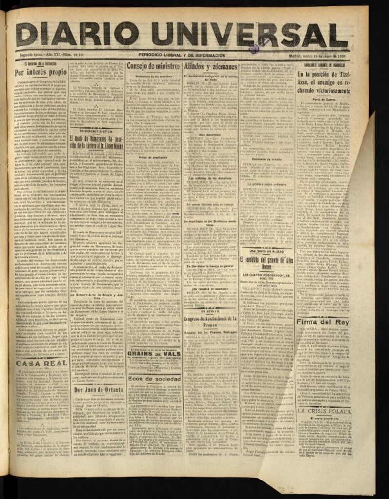 Miniatura de Diario Universal del 29 de mayo de 1923
