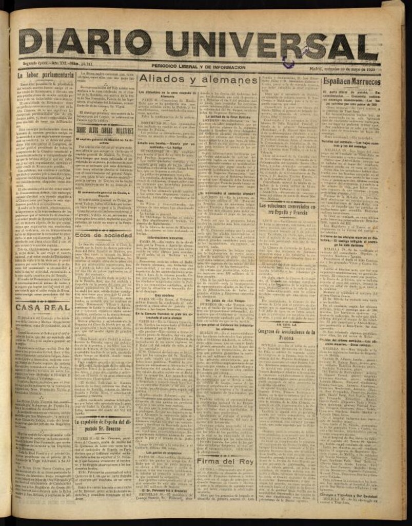 Miniatura de Diario Universal del 30 de mayo de 1923