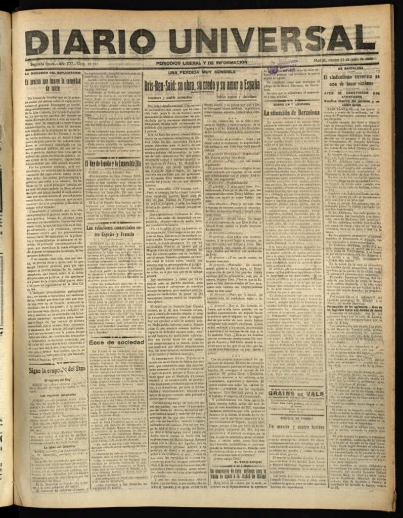 Miniatura de Diario Universal del 22 de junio de 1923