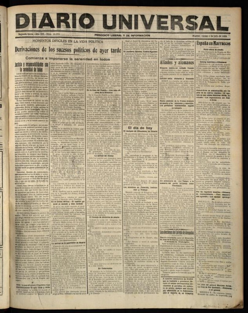 Miniatura de Diario Universal del 6 de julio de 1923