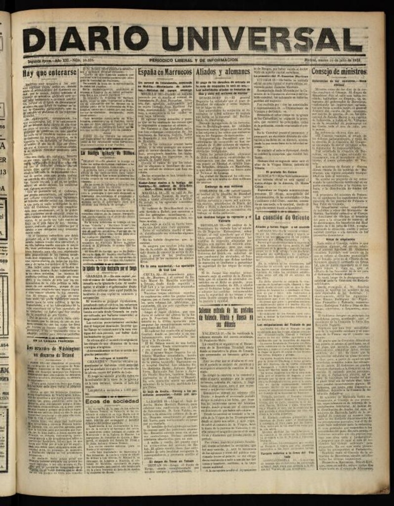 Miniatura de Diario Universal del 10 de julio de 1923