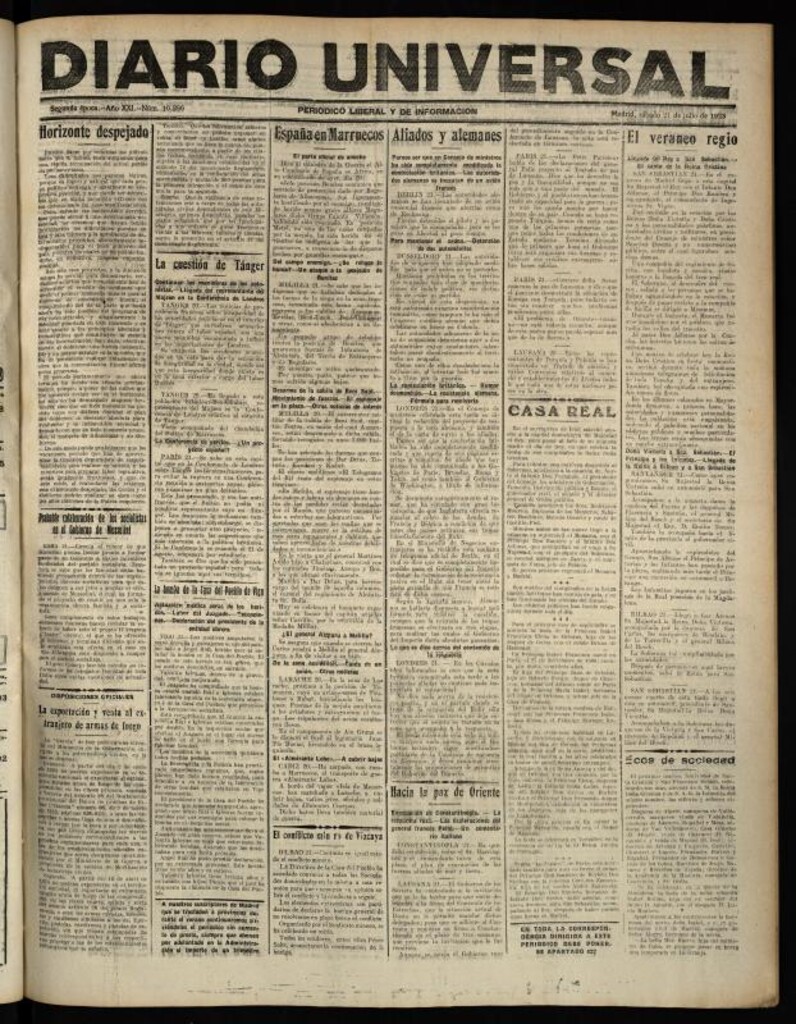 Miniatura de Diario Universal del 21 de julio de 1923