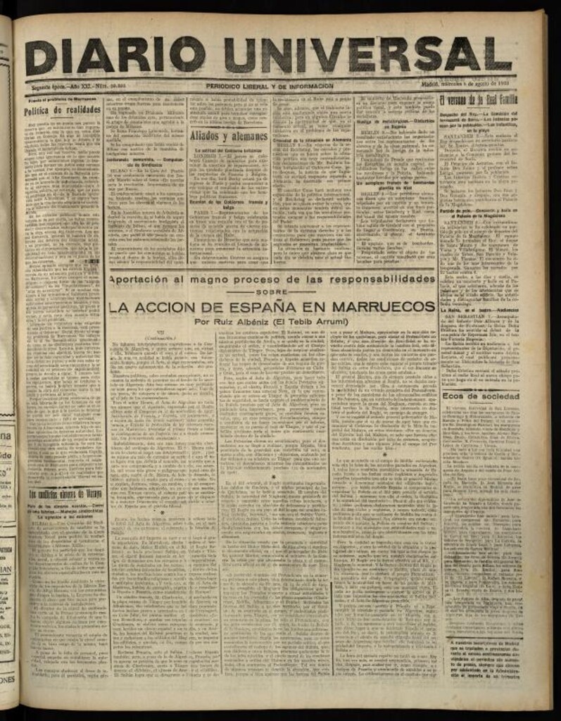 Miniatura de Diario Universal del 8 de agosto de 1923