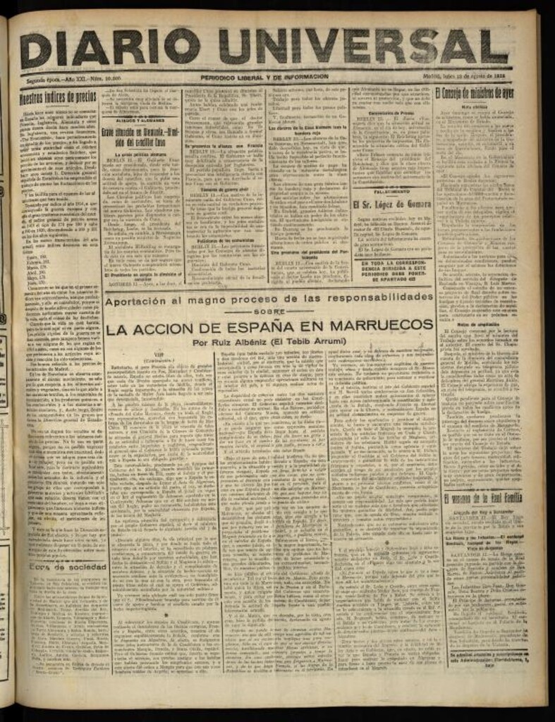 Miniatura de Diario Universal del 13 de agosto de 1923