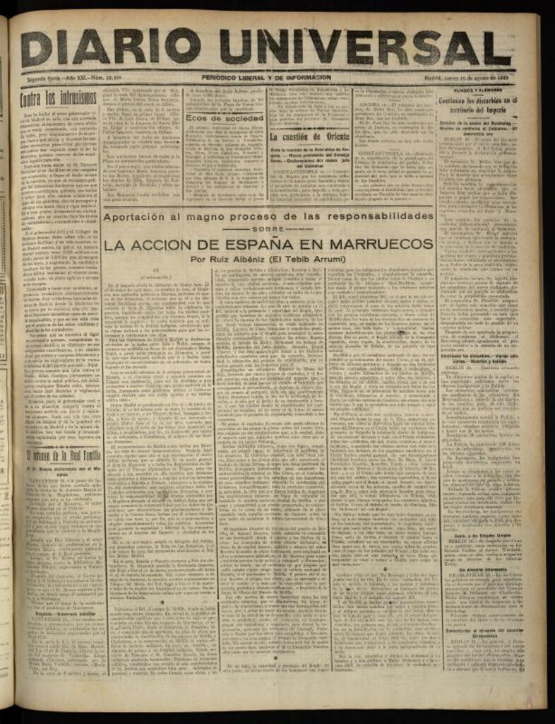 Miniatura de Diario Universal del 16 de agosto de 1923