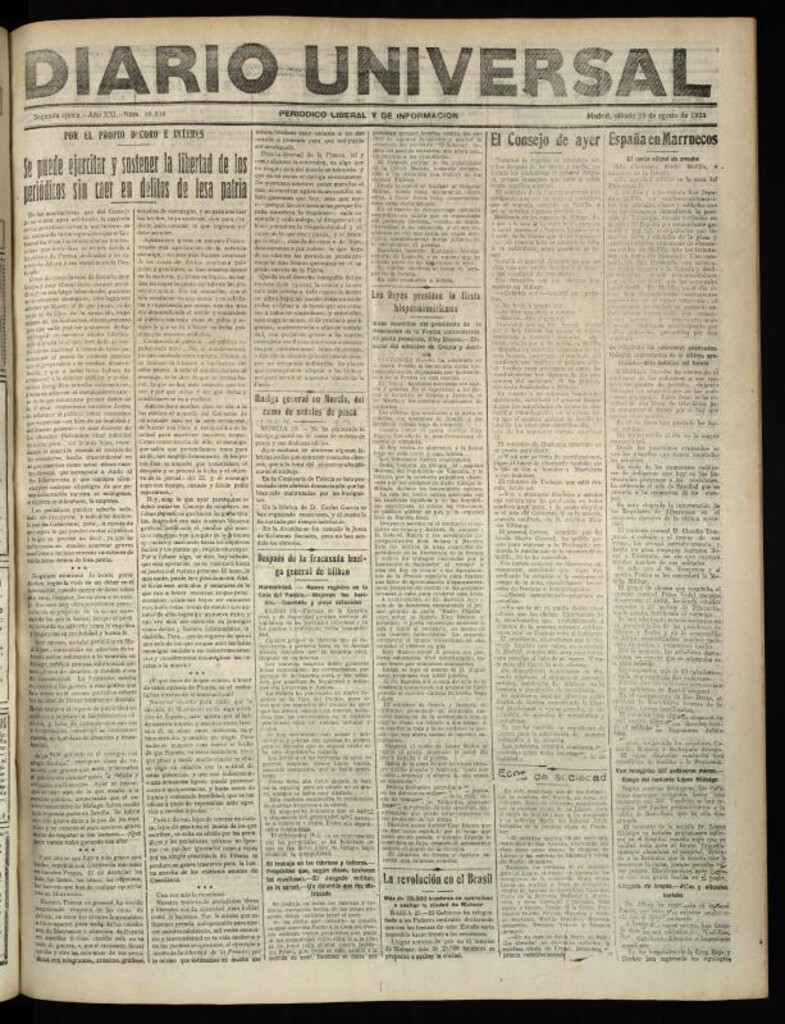 Miniatura de Diario Universal del 25 de agosto de 1923
