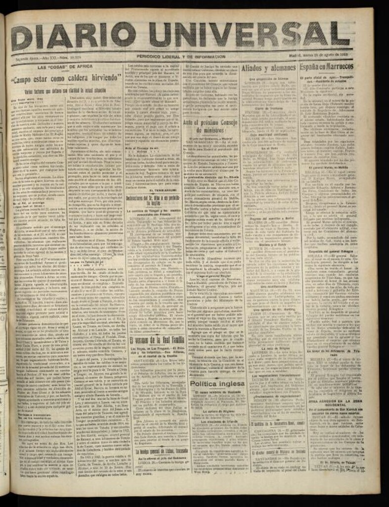 Miniatura de Diario Universal del 28 de agosto de 1923
